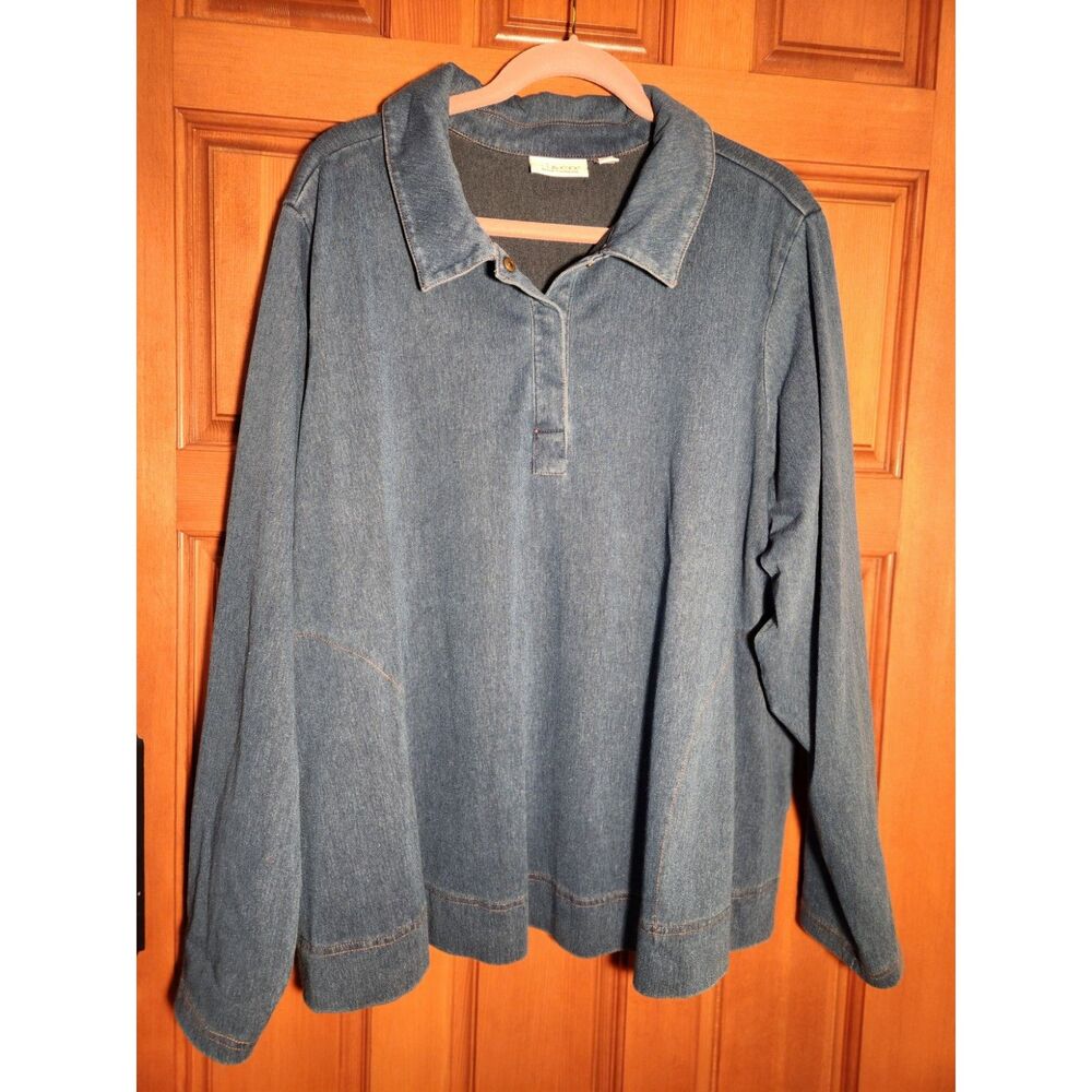 Denim & Co Blue Denim Top Long Sleeves Pockets and 1/4 button Women's Size 2XL